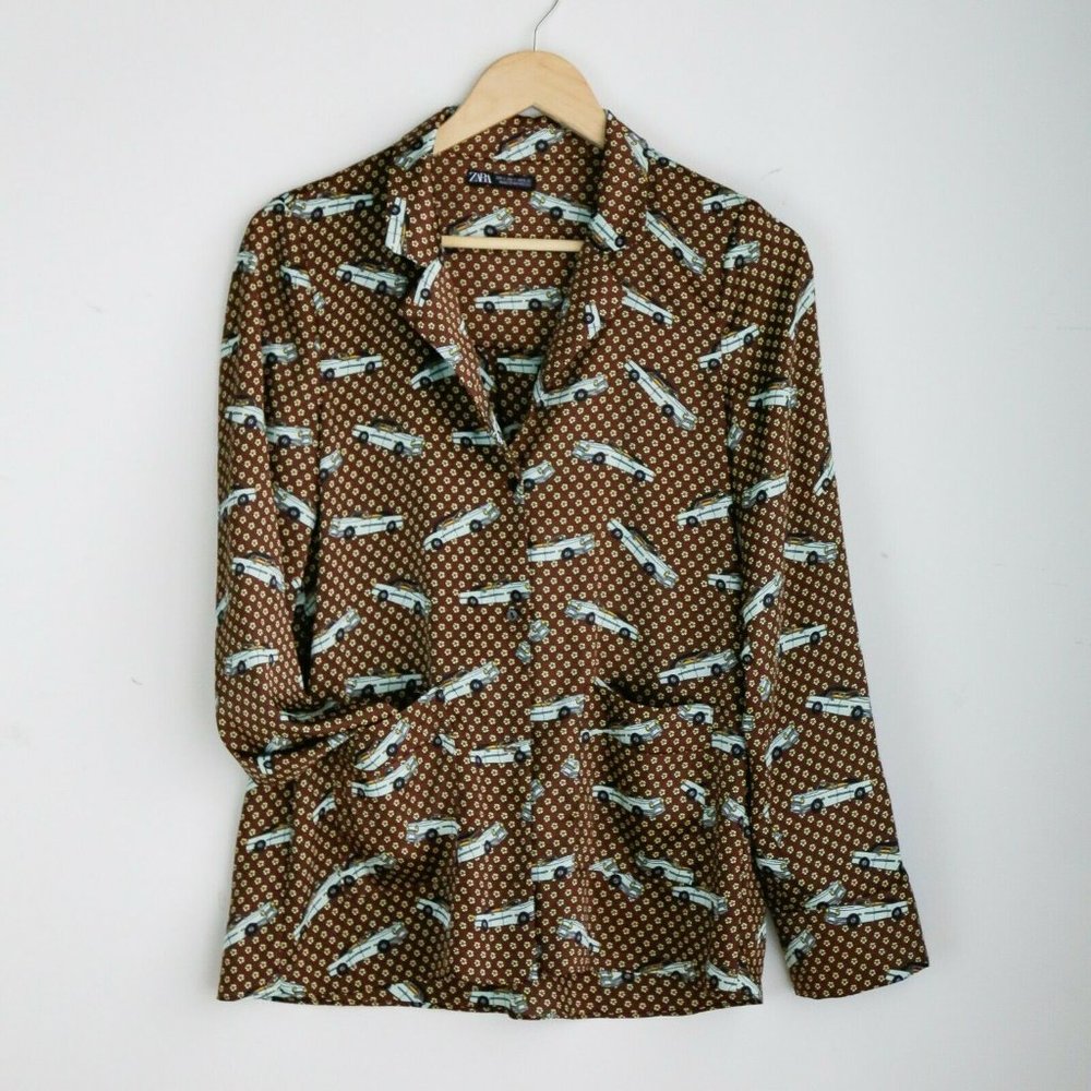 Zara  Novelty 70s Style Print Retro Cars Top